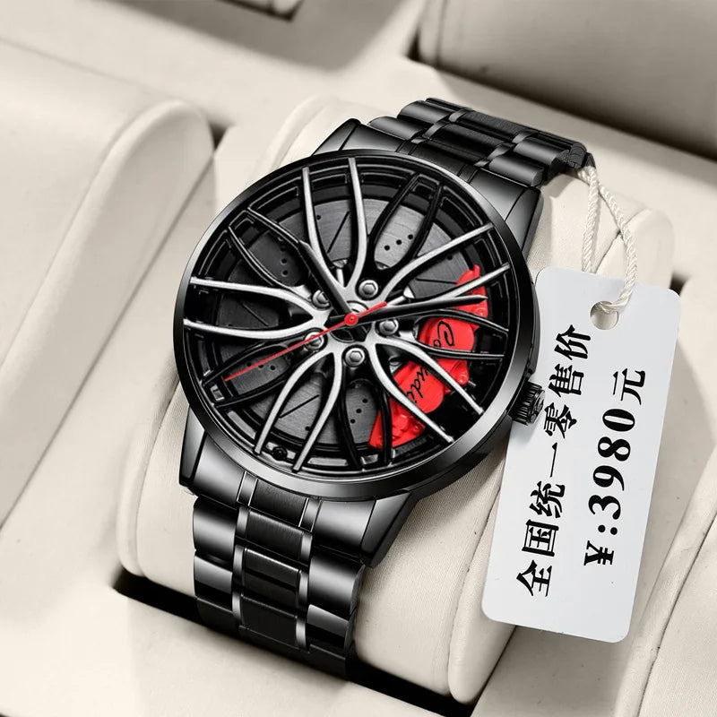 Men's Creative 3D Car Wheel Rotating Wrist Watch
