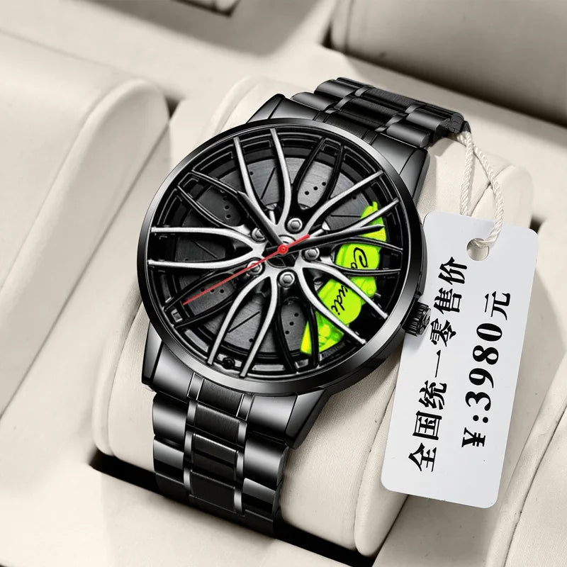 Men's Creative 3D Car Wheel Rotating Wrist Watch