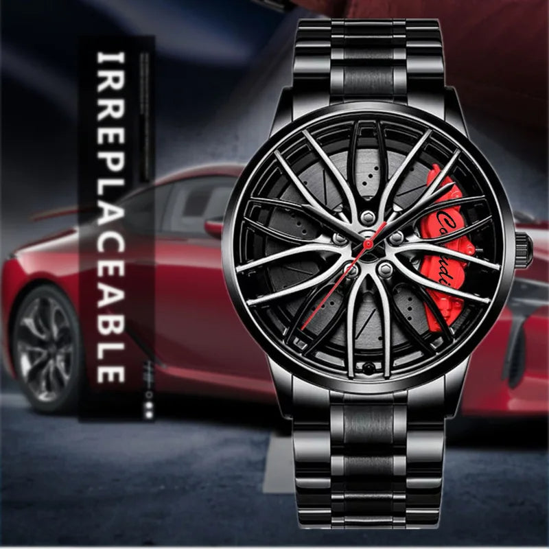 Men's Creative 3D Car Wheel Rotating Wrist Watch